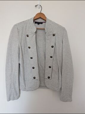 Tommy Hilfiger Gray and White Striped Double-Breasted Jacket